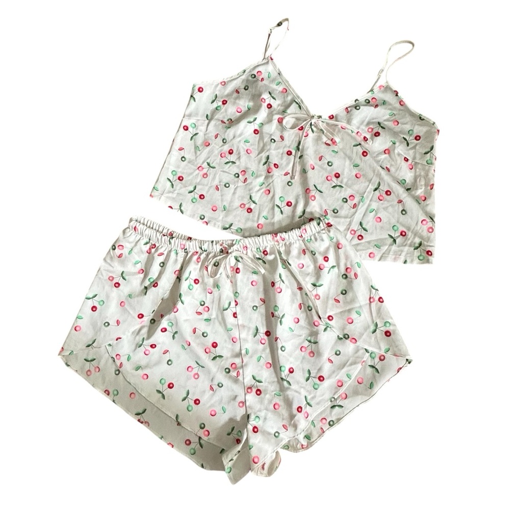 Colsie Satin Cherries Sleep Shorts Cami Set Womem Medium